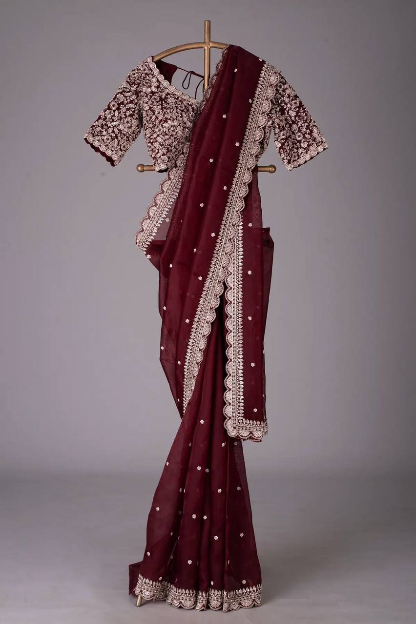 Tubby Silk Sequence Embroidary Worked Designer Saree With Heavy Blouse