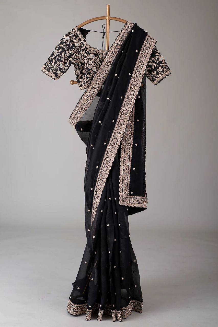 Tubby Silk Sequence Embroidary Worked Designer Saree With Heavy Blouse