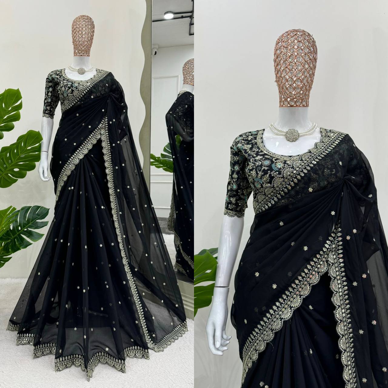Tubby Silk Sequence Embroidary Worked Designer Saree With Heavy Blouse