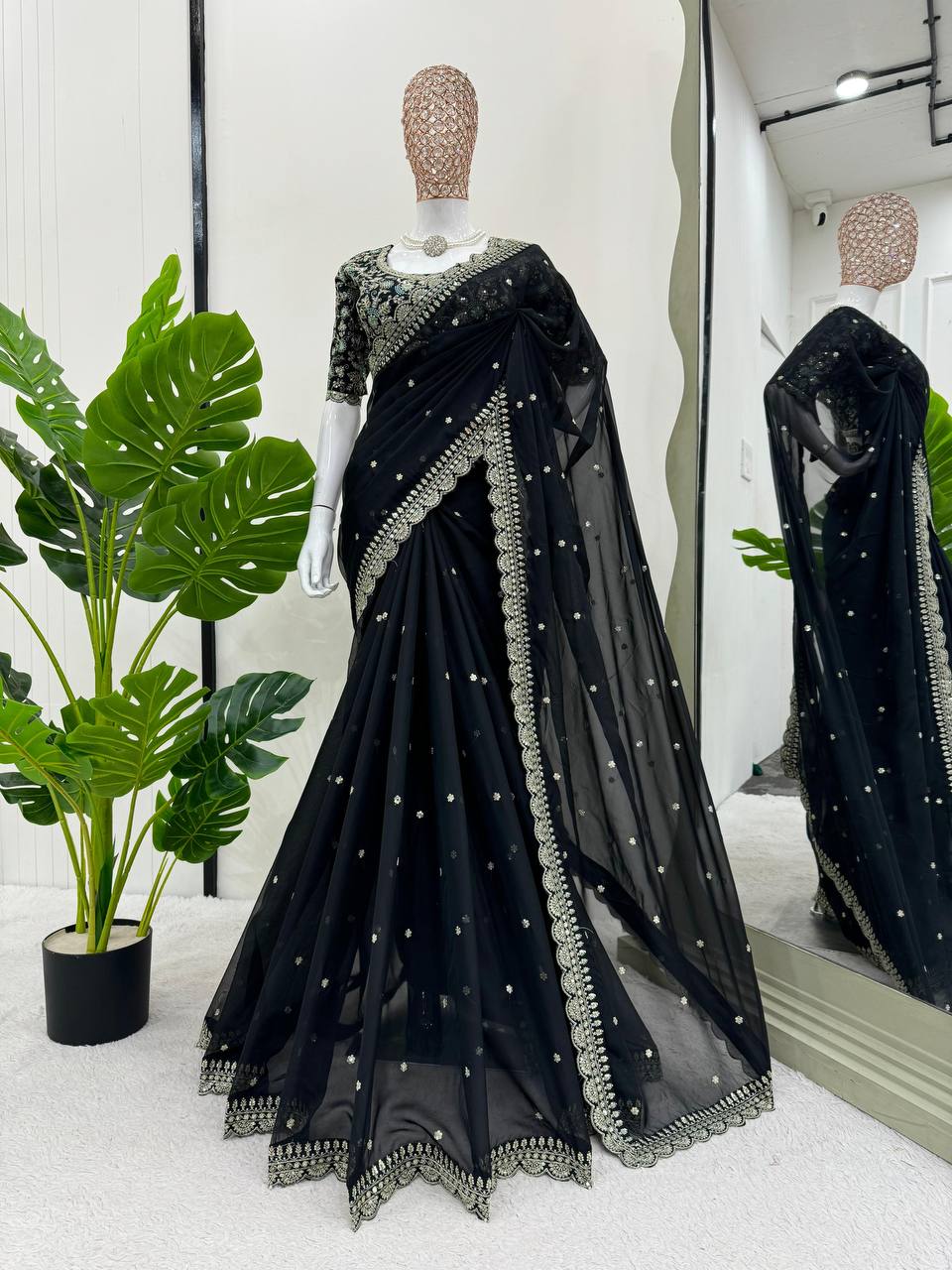 Tubby Silk Sequence Embroidary Worked Designer Saree With Heavy Blouse