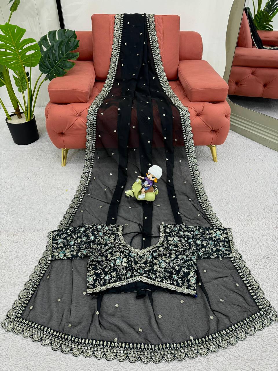 Tubby Silk Sequence Embroidary Worked Designer Saree With Heavy Blouse