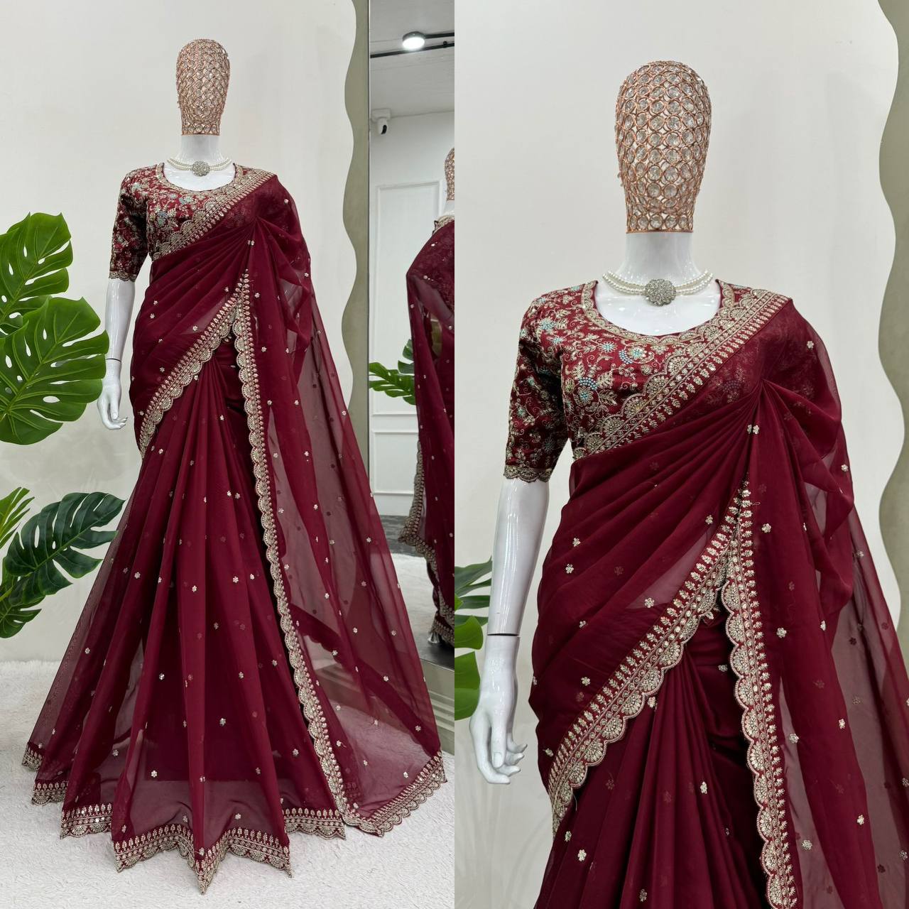 Tubby Silk Sequence Embroidary Worked Designer Saree With Heavy Blouse