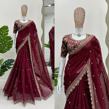 Load image into Gallery viewer, Tubby Silk Sequence Embroidary Worked Designer Saree With Heavy Blouse
