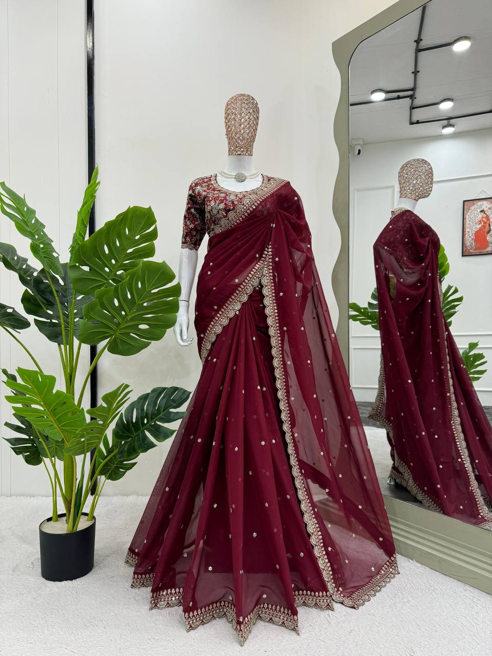 Tubby Silk Sequence Embroidary Worked Designer Saree With Heavy Blouse
