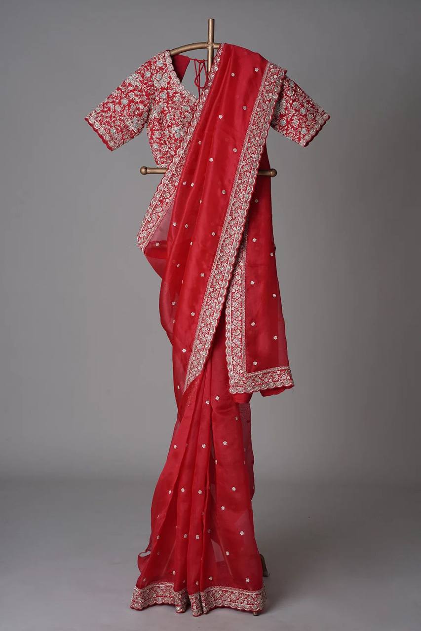 Tubby Silk Sequence Embroidary Worked Designer Saree With Heavy Blouse