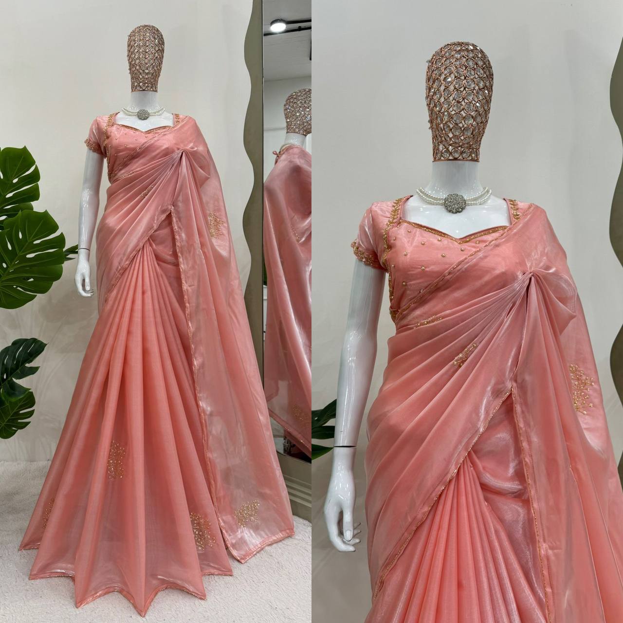 Party Wear Jimmy Chu Silk Beautiful Saree With Hand Worked Blouse
