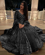 Load image into Gallery viewer, Party Wear Georgette Stitched Gown With Lehenga Dupatta

