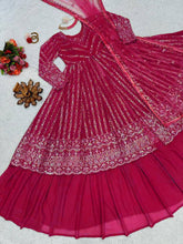 Load image into Gallery viewer, Party Wear Georgette Stitched Gown With Lehenga Dupatta

