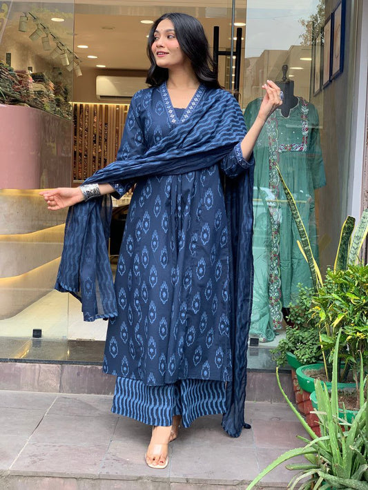 Embroidery Work And Printed Pure Cotton Dress