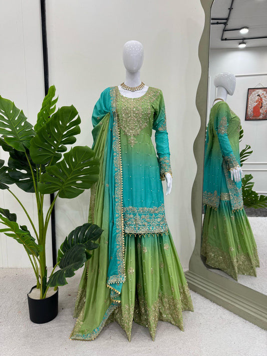 Sky Green Color Silk Ready to Wear Sharara Suit