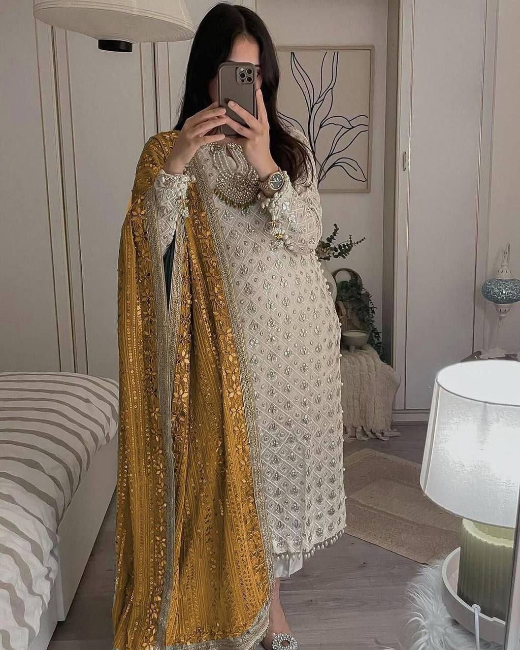 Party Wear Georgette Straight Cut Embroidered Full Stitched Salwar Suit