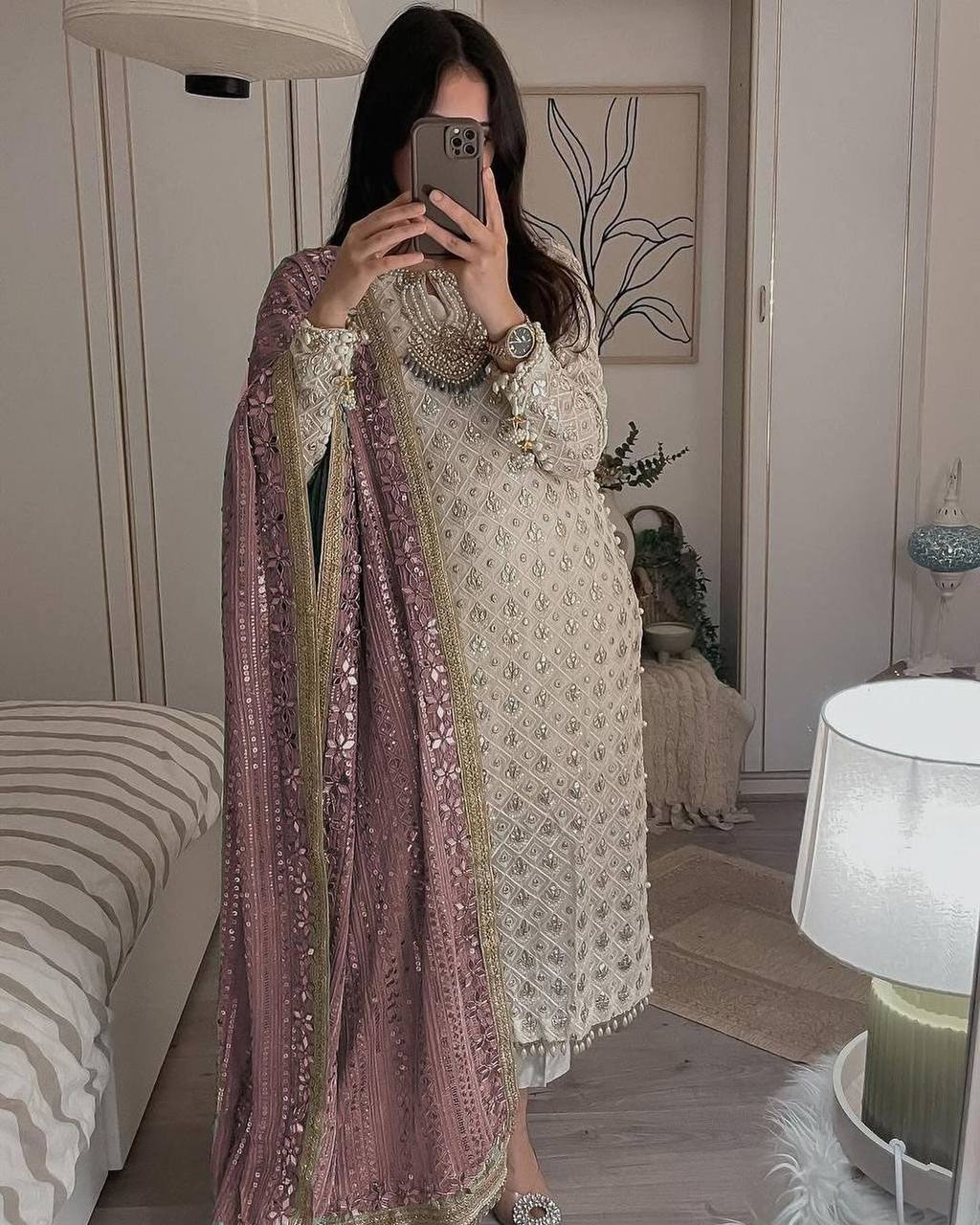 Party Wear Georgette Straight Cut Embroidered Full Stitched Salwar Suit
