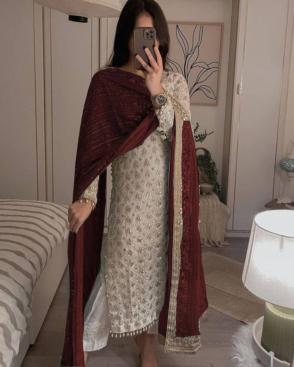 Party Wear Georgette Straight Cut Embroidered Full Stitched Salwar Suit