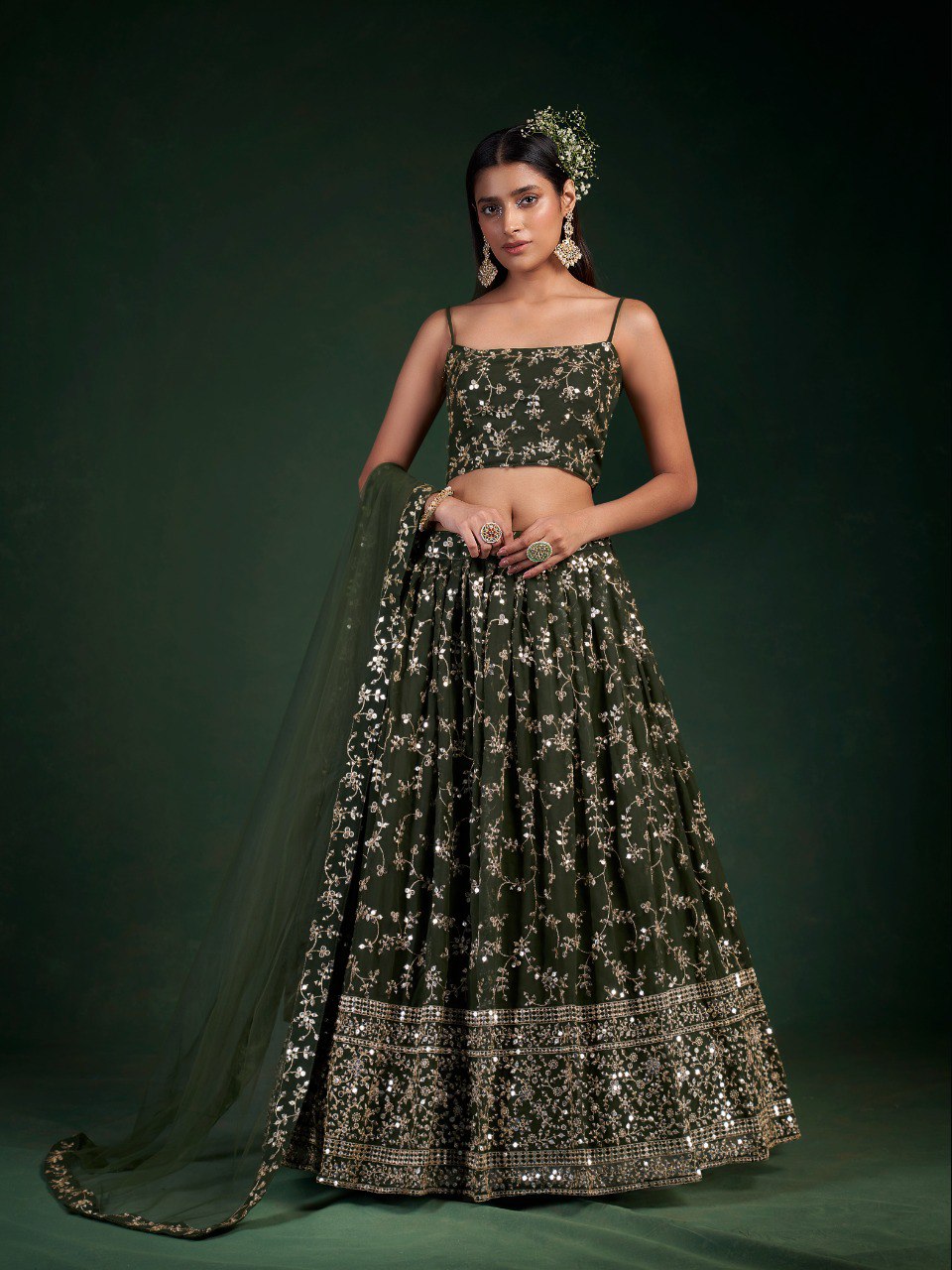 Mehendi Green Colour Georgette Lehenga Choli