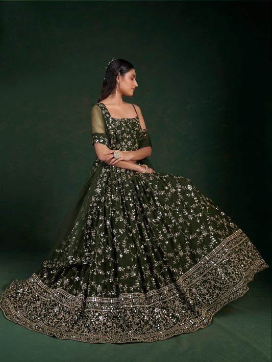 Mehendi Green Colour Georgette Lehenga Choli