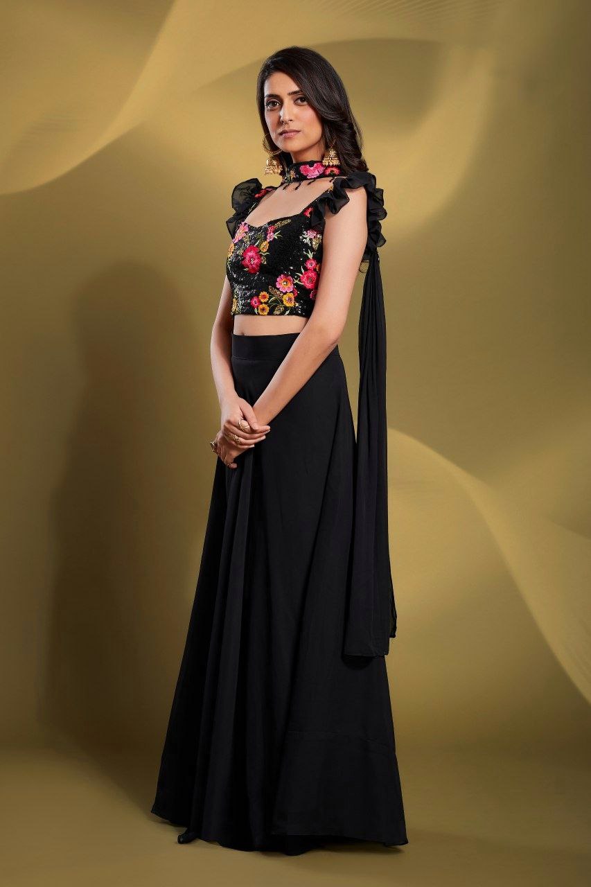 Graceful Black Colour Designer Fully Stiched Lehenga Choli