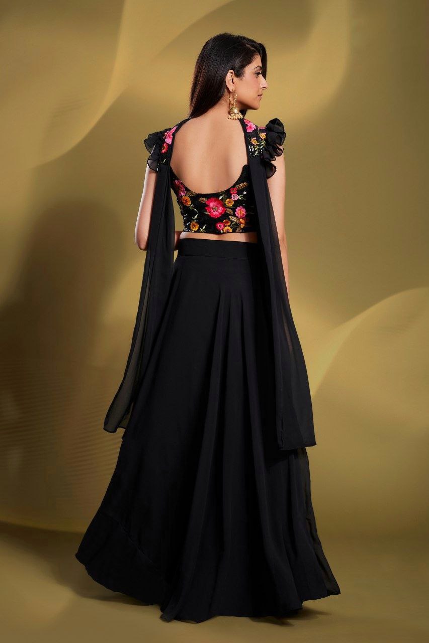 Graceful Black Colour Designer Fully Stiched Lehenga Choli
