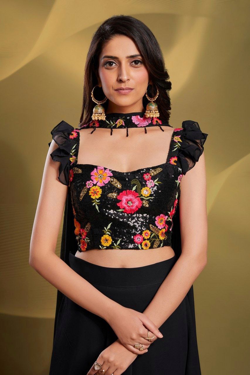 Graceful Black Colour Designer Fully Stiched Lehenga Choli