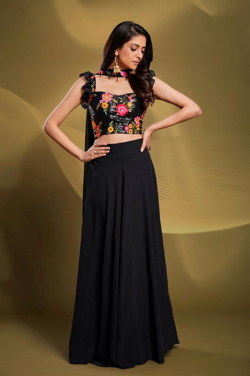 Graceful Black Colour Designer Fully Stiched Lehenga Choli