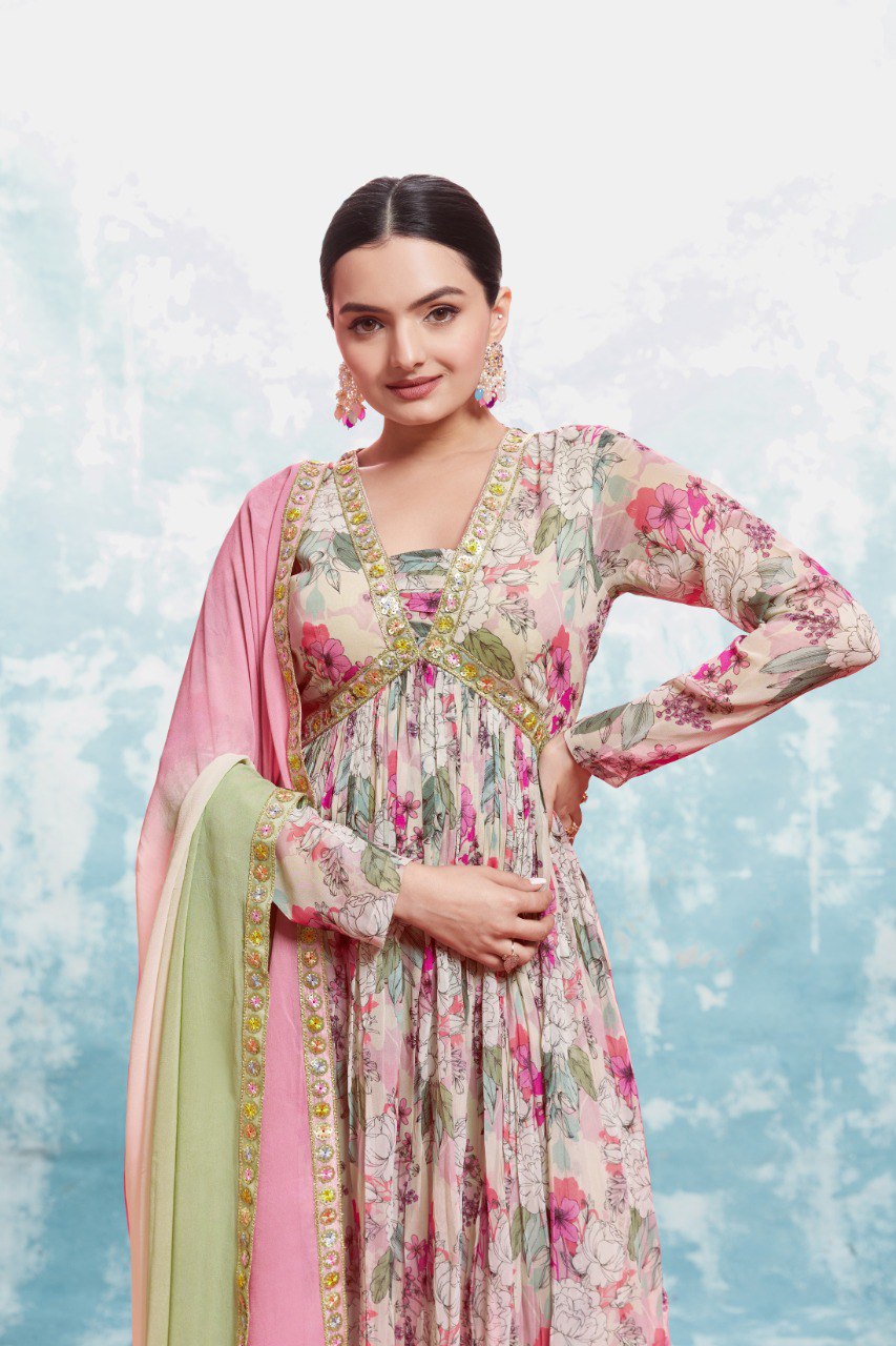 Digital Printed Floral Multie Colour Fully Stitched Dress
