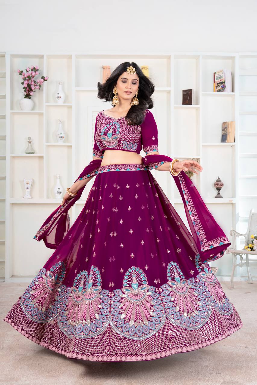 Magenta Colour  New Peacock Work Wedding Wear Lehenga Choli