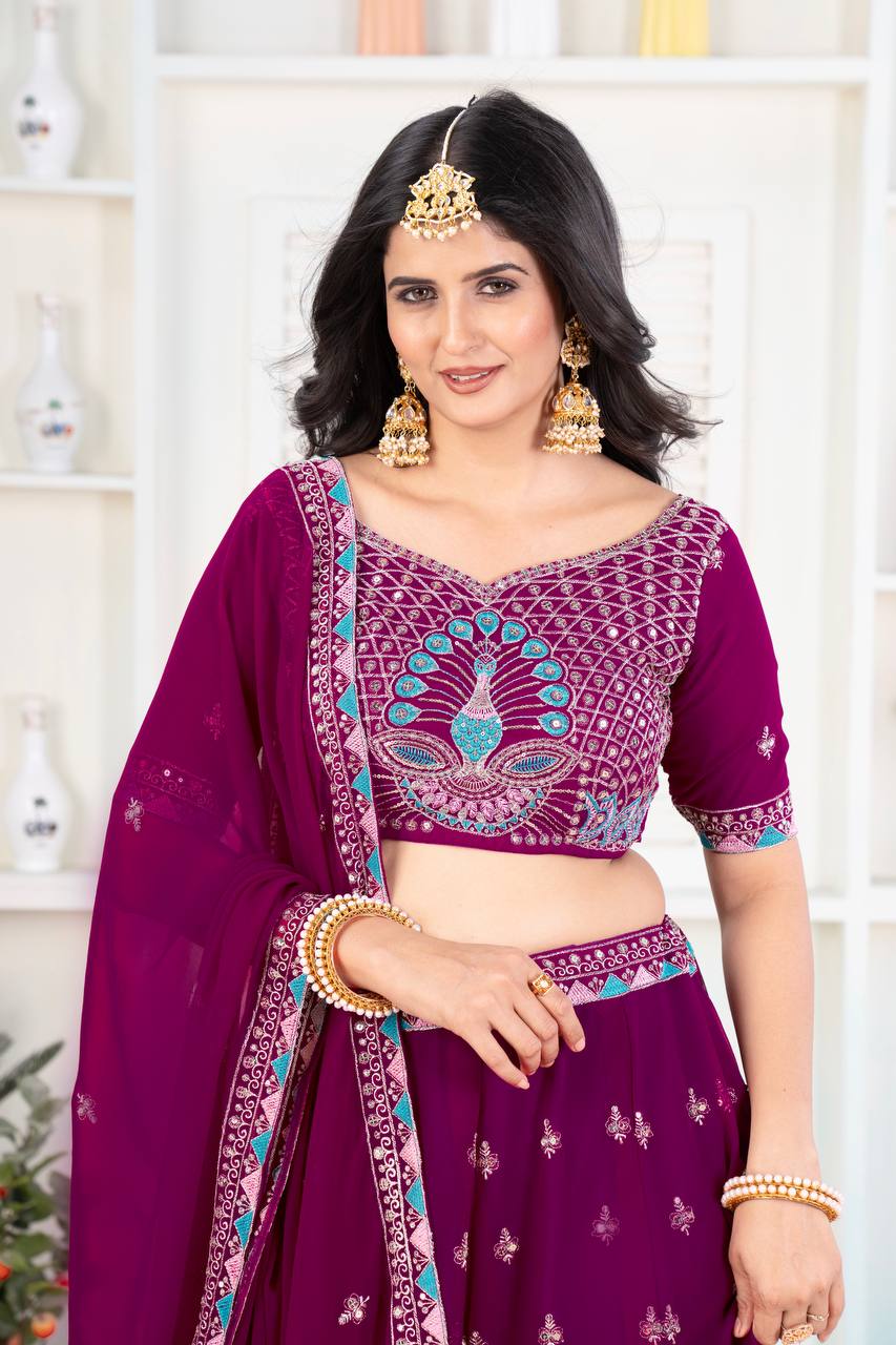 Magenta Colour  New Peacock Work Wedding Wear Lehenga Choli