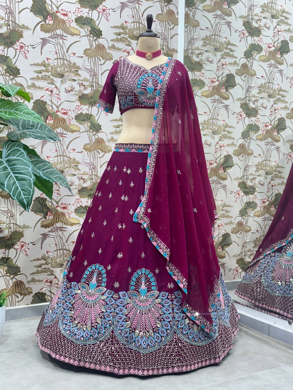 Magenta Colour  New Peacock Work Wedding Wear Lehenga Choli