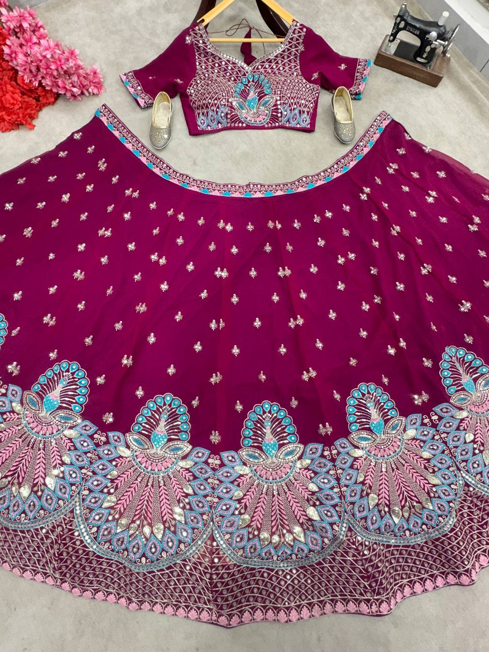 Magenta Colour  New Peacock Work Wedding Wear Lehenga Choli