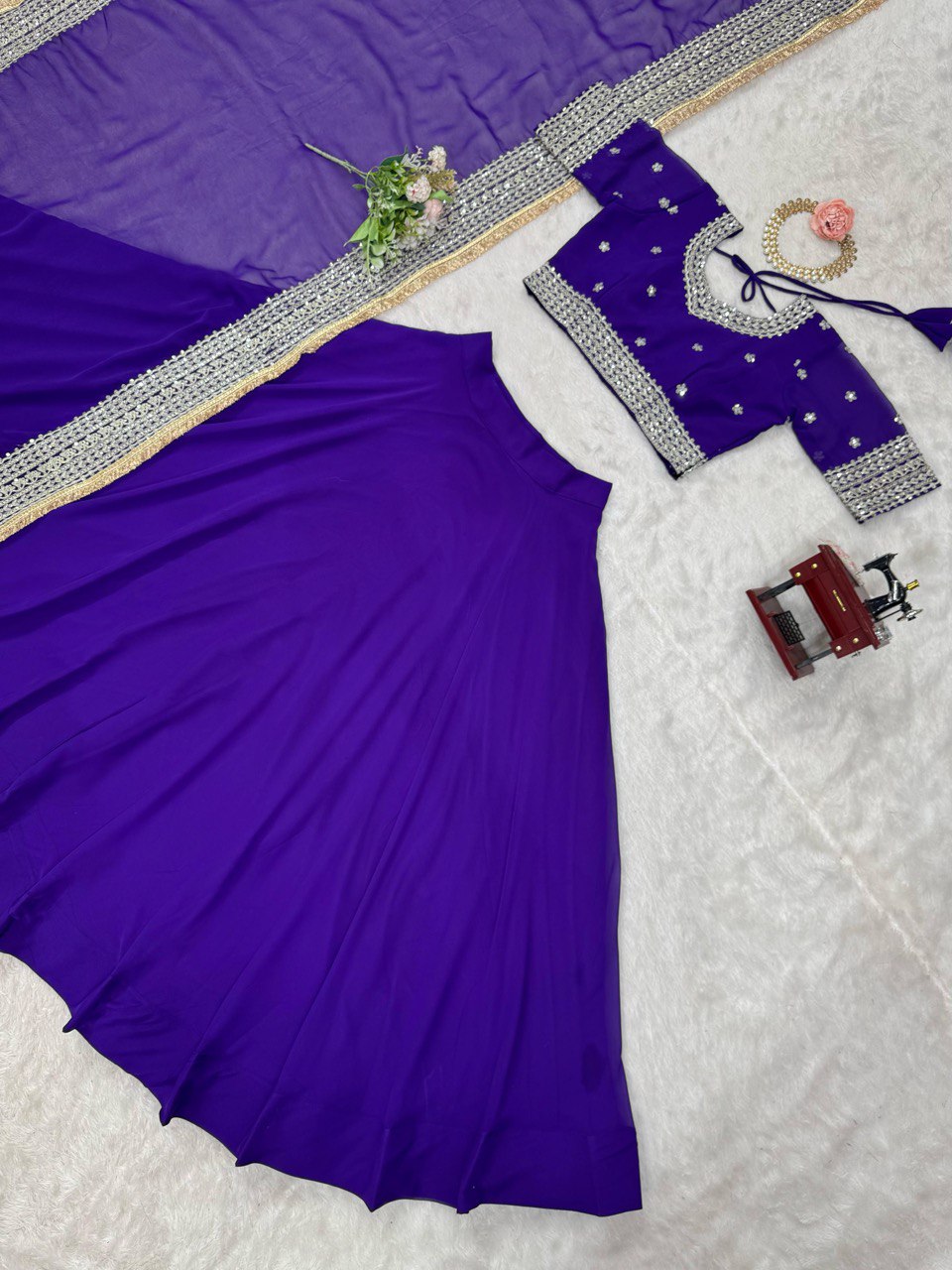 Purple Georgette Plain Lehenga Choli with Heavy Dupatta Border