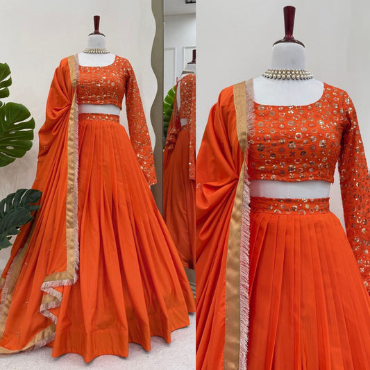 Women's Stunning Sequence Thread Work American Silk  Wedding Wear Lehenga Choli
