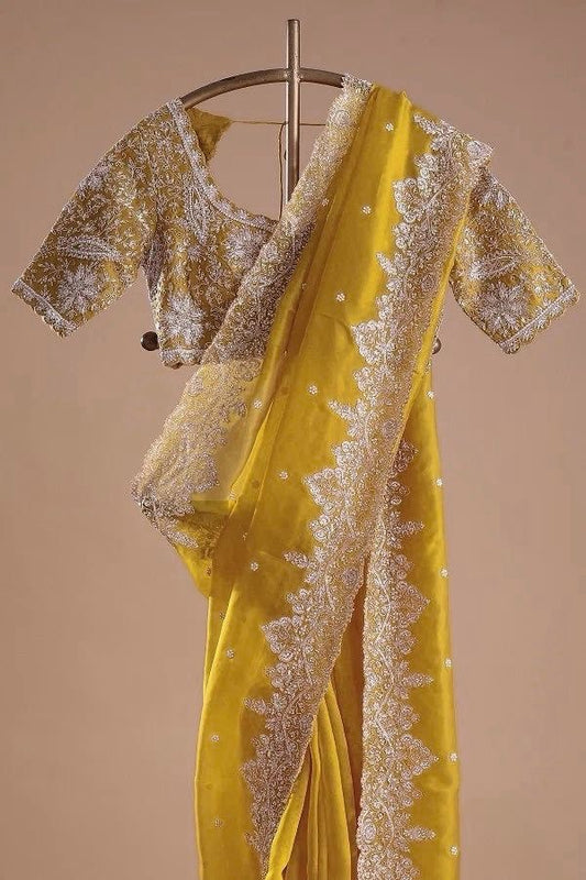 Tubby Silk Thred & Sequnce Work Saree & Mono Benglori Silk Blouse Fabric