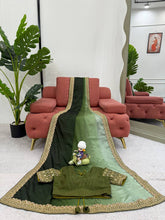 Load image into Gallery viewer, Mehendi Green Colour Chinon Silk Thred With Sequnce Lace Work Saree
