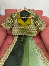 Load image into Gallery viewer, Mehendi Green Colour Chinon Silk Thred With Sequnce Lace Work Saree
