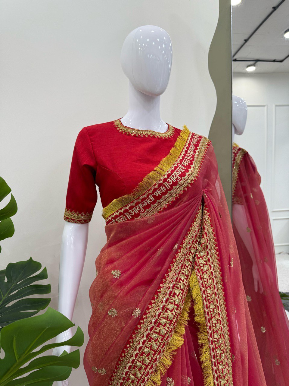 Latest Red Saree Twil Net And Mono Benglori Silk