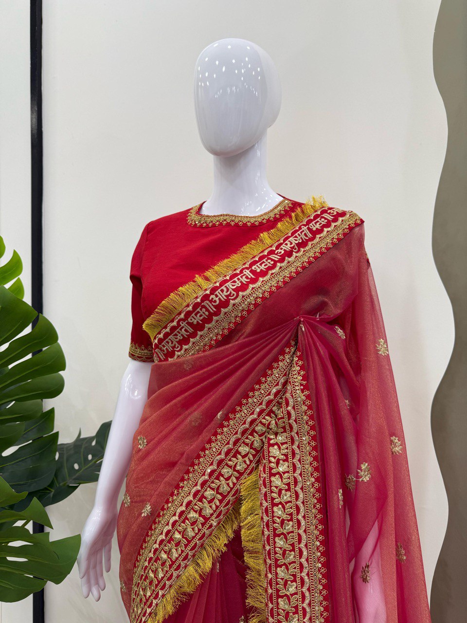 Latest Red Saree Twil Net And Mono Benglori Silk