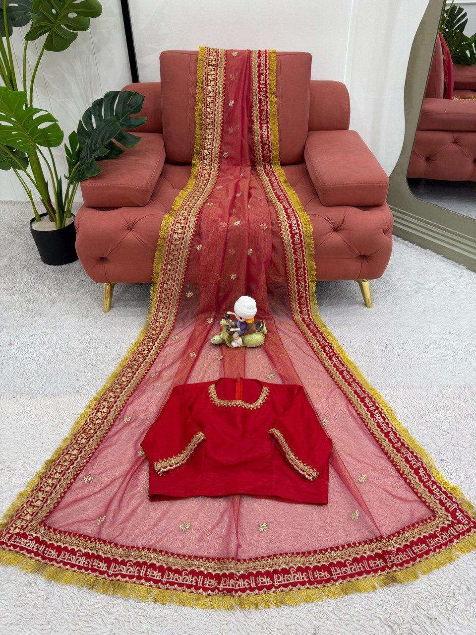 Latest Red Saree Twil Net And Mono Benglori Silk