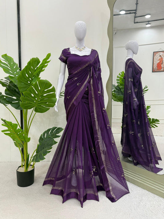 Designer Viscous Patta Thred & Sequnce Work Saree Blouse