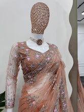 Load image into Gallery viewer, Dazzling Peach Colour Party Wear Soft Net Saree
