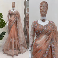 Load image into Gallery viewer, Dazzling Peach Colour Party Wear Soft Net Saree
