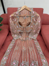 Load image into Gallery viewer, Dazzling Peach Colour Party Wear Soft Net Saree

