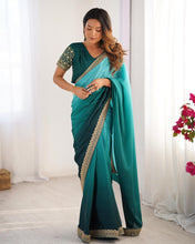 Load image into Gallery viewer, Sky And Rama Colour Chinon Silk Thred With Sequnce Lace Work Saree
