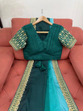 Load image into Gallery viewer, Sky And Rama Colour Chinon Silk Thred With Sequnce Lace Work Saree
