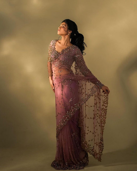 Designer Soft Net Thred With Sequnce Work Saree