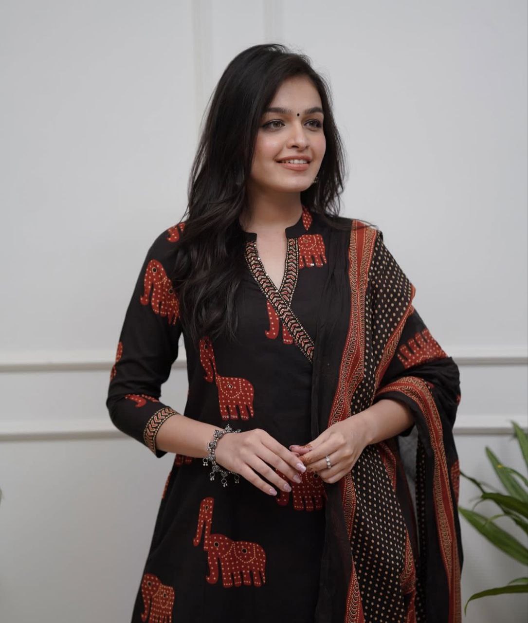 New Angrakha Style Neck Design Pure Cotton Stiched Outfite With Beautiful Duppata