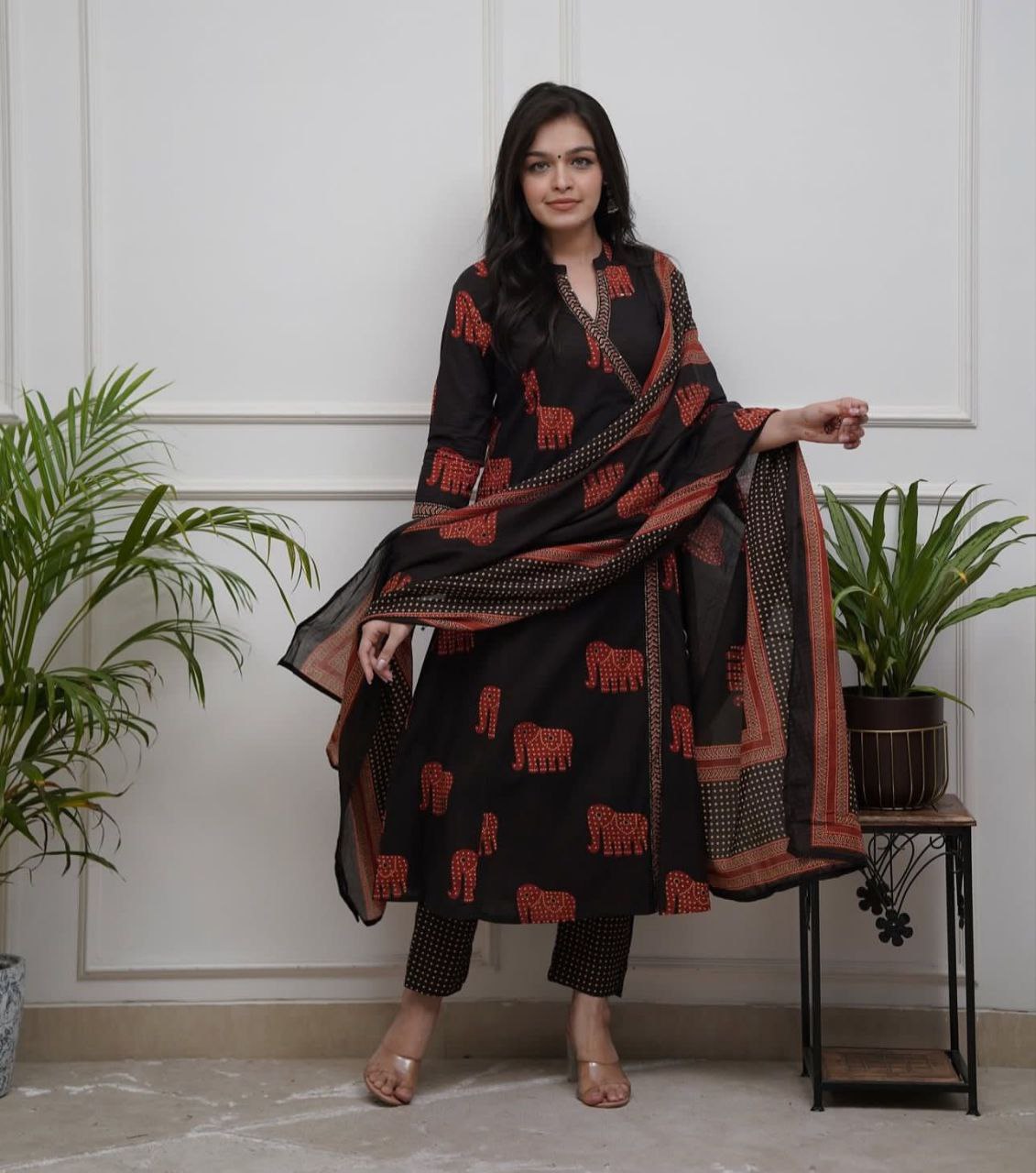 New Angrakha Style Neck Design Pure Cotton Stiched Outfite With Beautiful Duppata