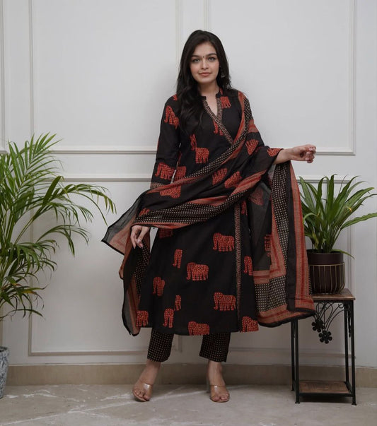 New Angrakha Style Neck Design Pure Cotton Stiched Outfite With Beautiful Duppata