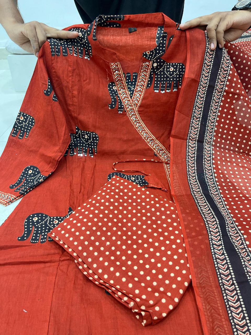 New Angrakha Style Neck Design Pure Cotton Stiched Outfite With Beautiful Duppata