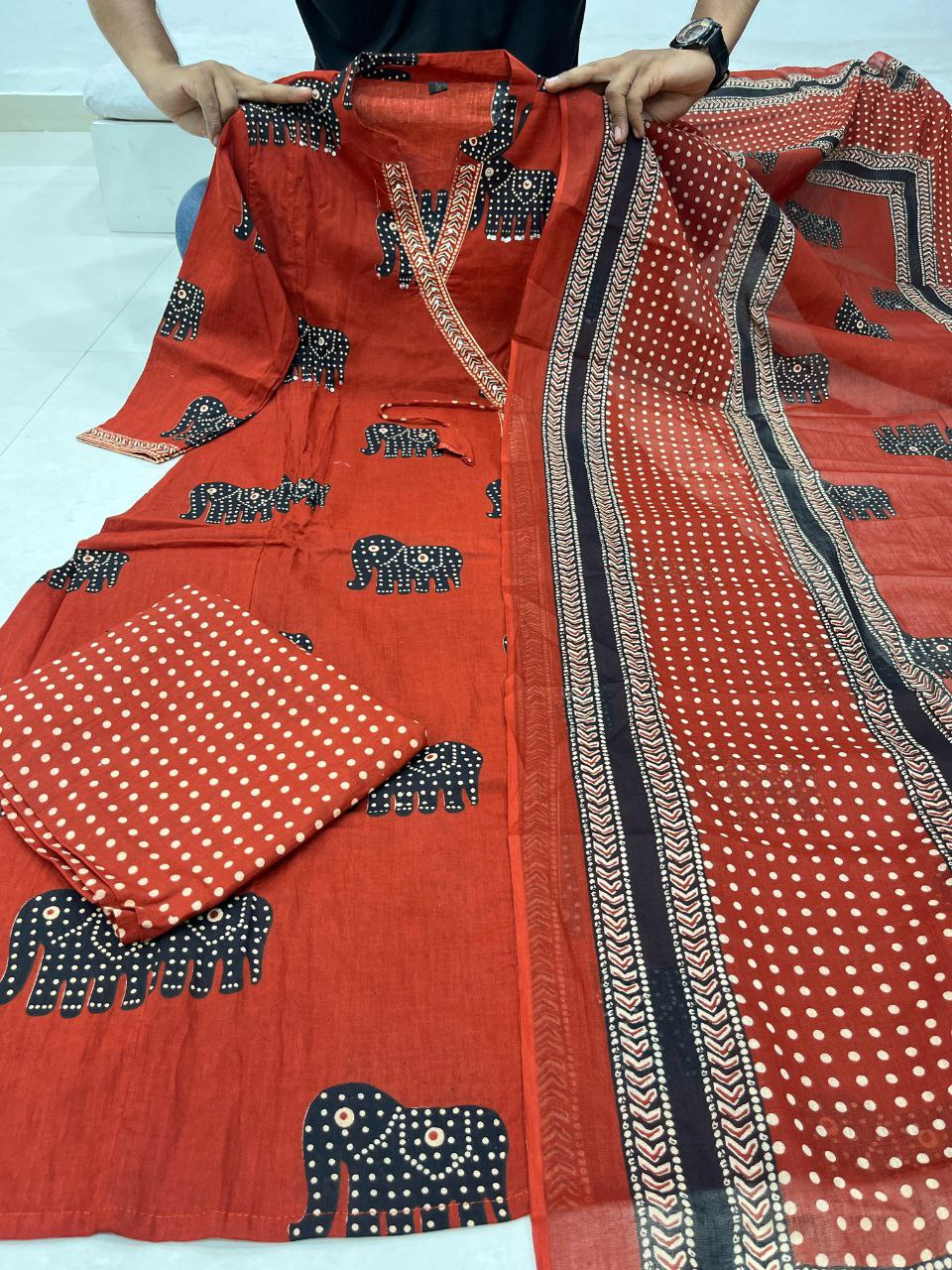 New Angrakha Style Neck Design Pure Cotton Stiched Outfite With Beautiful Duppata