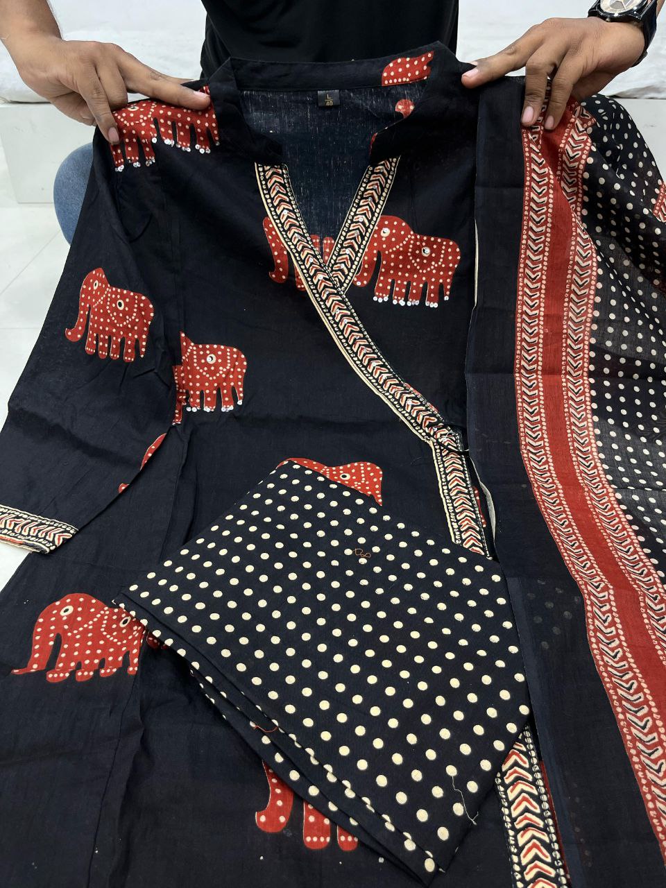 New Angrakha Style Neck Design Pure Cotton Stiched Outfite With Beautiful Duppata