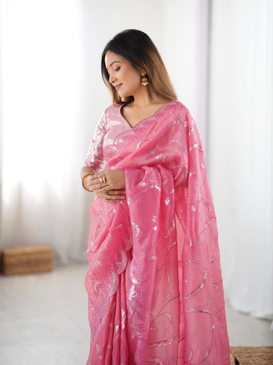 Stunning Gold Crush Sequnce Work Saree